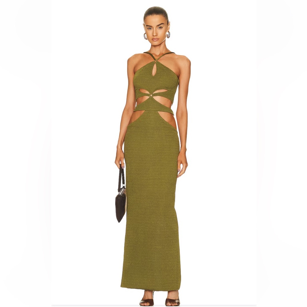 PatBO Olive Green Cutout Maxi Dress